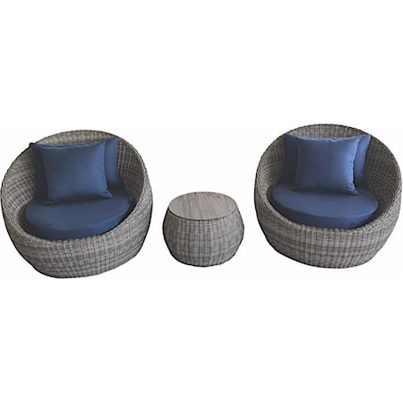 Parche 3 Piece Wicker Barrel Set, Navy PA2473402
